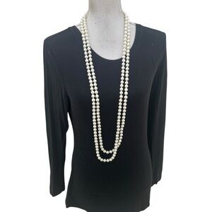 Super long faux off white hand knotted Pearl Necklace for layering in velvet bag